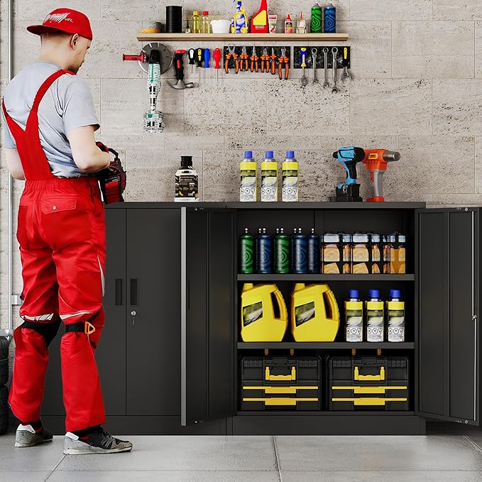 BESFUR Metal Storage Cabinets with Adjustable Shelves and Doors, 36" H Black Locking Storage Cabinet for Home, Office, Garage, Utility Room and Basement