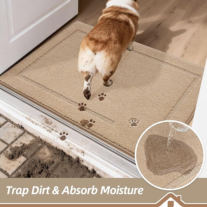 BEQHAUSE Dog Door Mat for Muddy Paws 32"x48" Dirt Trapper Absorbent Doormat Non Slip Entryway Rugs Washable Stain Resistant Welcome Floor Mat Soft Low-Profile for Front Back Door, Beige