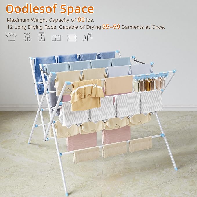 Drying Rack Clothing, 35.43in Long Drying Poles Large Clothes Drying Rack | - Image 7