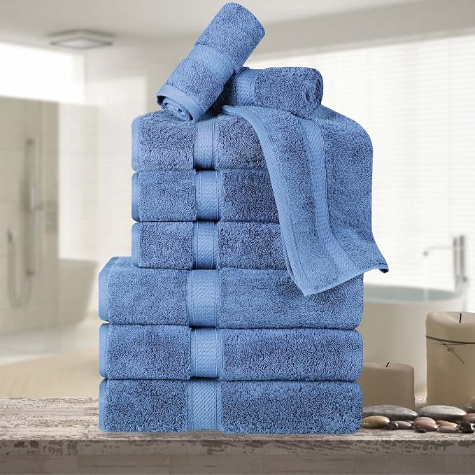 Superior Egyptian Cotton 800 GSM Plush & Absorbent, 9 Piece Set, Denim Blue | by SUPERIOR