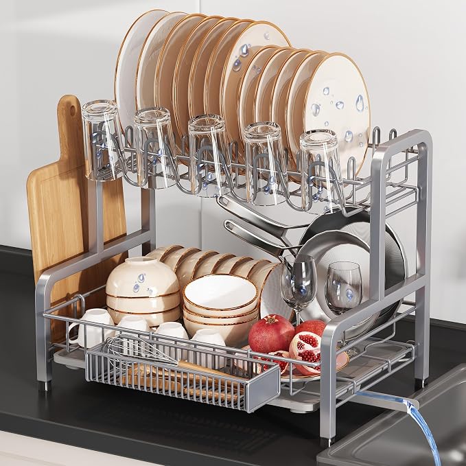 BOOSINY 2 Tier Large Stainless Steel Dish Drying Rack by Boosiny