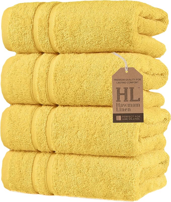 Hawmam Linen Yellow Hand Towels 4 Pack Turkish Cotton Premium Quality Soft and by HawmamLinen