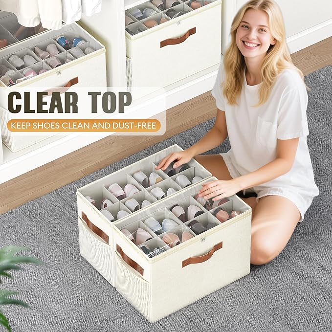 2 Pack Shoe Organizer for Closet, Foldable Shoe Storage - Image 4