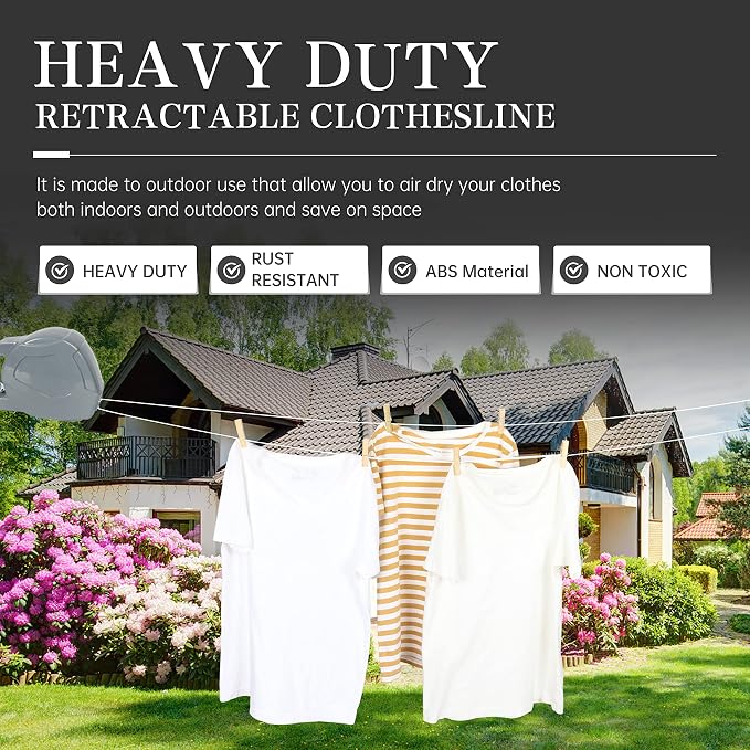 ZOES HOMEWARE Retractable Clothesline Heavy Duty Retracting Clothes Line - Image 2
