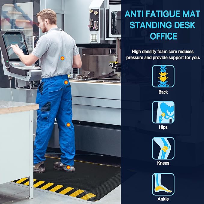 FEATOL Anti Fatigue Mat Industrial, Ergonomic Standing Floor Mat for Work for Stand -Safety Support for Leg & Back Pain(Yellow Border, 20" x 32", 3PC)
