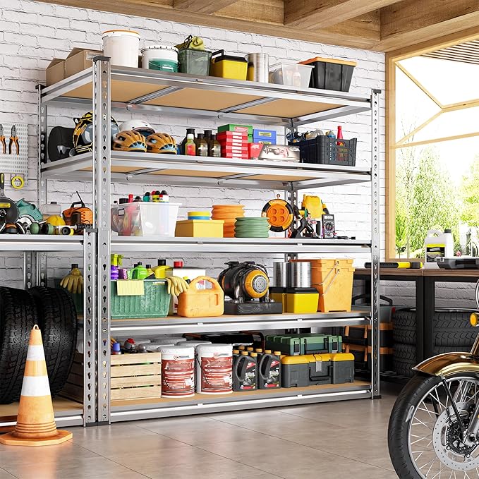 Garage Shelving Load 3100LBS, 5-Tier Storage Shelves, Adjustable Garage Shelves, Shelving Units and Storage, Metal Shelf for Kitchen, Pantry, Warehouse, 48" W x 71.9" H x 24.1" D, Galvanized
