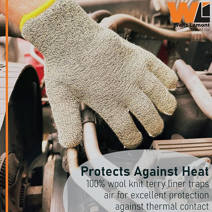 WELLS LAMONT INDUSTRIAL 2616 Cut Resistant Heat Gloves – ANSI Cut Level A7, Heat Level 5, Flame-Resistant, Wool Terry Liner, – Thermal Protection for Hot Machinery Handling, X-Large, 1 Pair of Gloves
