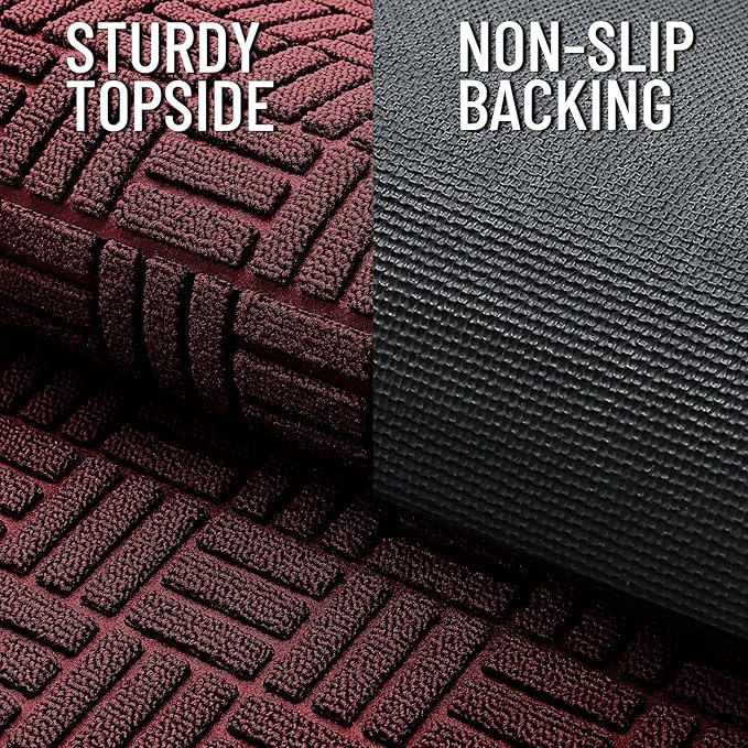 OLANLY Front Door Mat Outside Entrance 35x23, Absorbent, Heavy Duty Sturdy Natural Rubber Doormat Indoor Outdoor, Non-Slip, Stain and Fade Resistant, Low Profile Floor Mat for Entryway, Burgundy