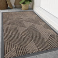 Smiry Front Door Mat Outside Entrance, Heavy Duty Sturdy Natural Rubber Doormat, Trap Dirt and Moisture, Easy Clean Low Profile Mats for Indoor Outdoor Entry, Irregular Triangle (47x30, Brown)