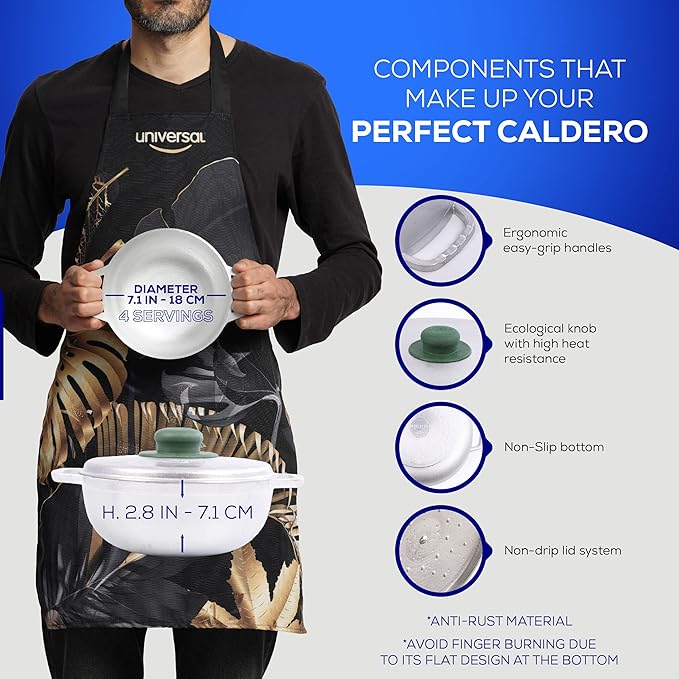 Universal (Extra Small) Caldero 4 Cups - 1.3 QT / 1.2 L, Stainless Aluminum Pot, Even Heat Distribution and Fast Cooking Dutch Oven Pot, Ergonomic Handles, Ideal for Rice, French Fries, and More