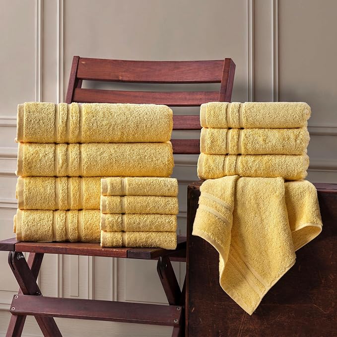 Hawmam Linen Yellow Bath Towels 4 Pack Soft and Absorbent - Image 3
