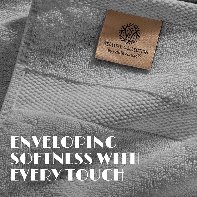 White Classic Wealuxe Light Gray Bath Towels 24x50 Inch, Cotton Towel Set - Image 3