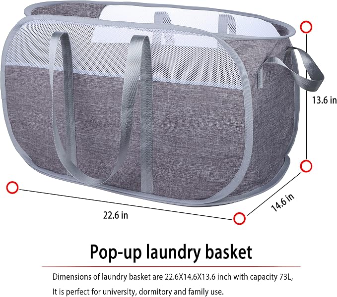 Pop Up Laundry Hamper，with Durable Handles collapsible laundry basket，Easy to - Image 6