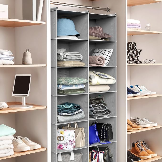 Simple Houseware 6 Shelf Double-Wide Hanging Closet Organizer, 3 Metal Hooks - Image 7