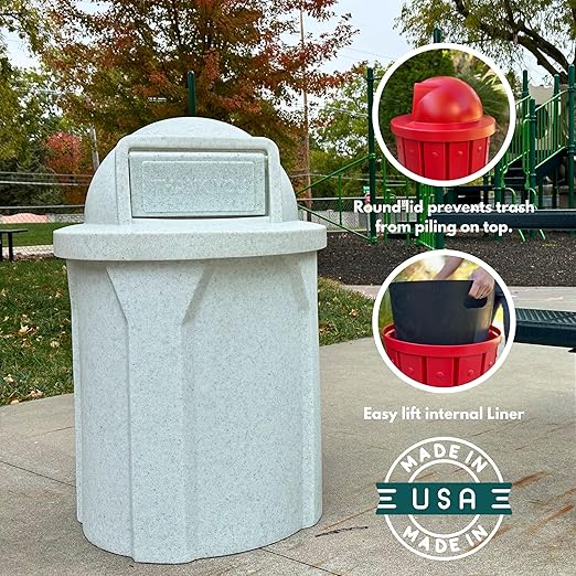 Campus Collection 42 Gallon Circle 100% Recycled Plastic Heavy Duty Outdoor Commercial Trash Can with Push Open Dome Lid and Internal Liner | Great for Schools and Businesses - Yellow