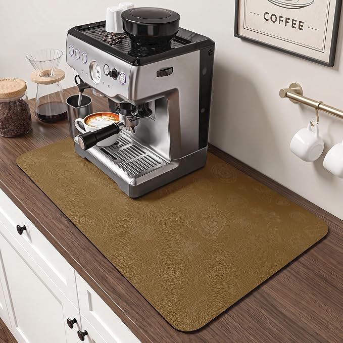 PoYang 24x16 Inch Coffee Mat, Large Dish Drying Mat, Stain-Hiding, Non-Slip & by PoYang