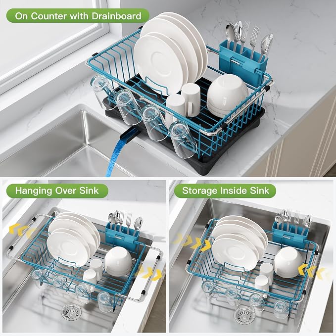 JASIWAY Blue Dish Drying Rack in Sink - Image 2