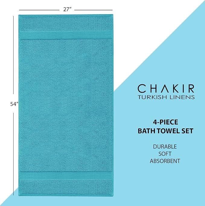 Chakir Turkish Linens 100% Cotton 4-Pack Bath Towels 27x54, Aqua | Premium - Image 6