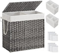 SONGMICS Laundry Hamper with Lid, 130L Double Wicker Basket, 6 Mesh Bags by Unknown