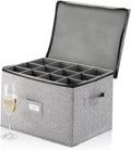Champagne Flute Storage Box - Hard Shell China Storage Holds 12 Stemware Glasses - Protects Flutes, Crystal Glass, Wine Glasses and Fine China - Stackable - Fully Padded Inside