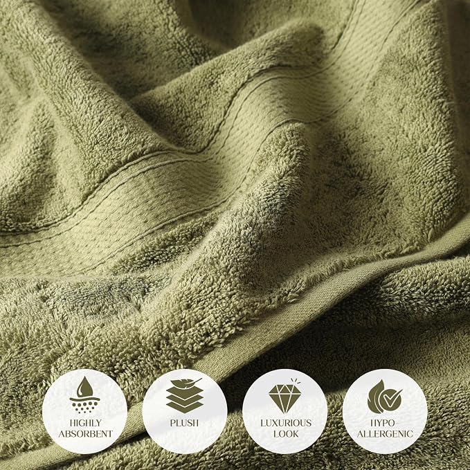 Superior Egyptian Cotton Plush Absorbent, Bath Towel Set of 4, Forest Green | - Image 5