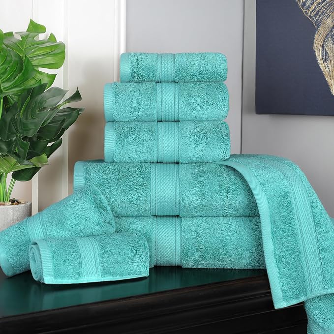 SUPERIOR Egyptian Cotton Ultra Plush & Absorbent, 8 Piece Set, Turquoise | - Image 10