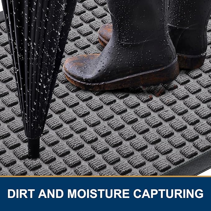 Smiry Front Door Mat Outside Entrance, Heavy Duty Natural Rubber Doormat, Non Slip, Trap Dirt and Moisture, Easy Clean, Low Profile Welcome Floor Mats for Indoor Outdoor Entry, 59x34 Inch, Mix Grey