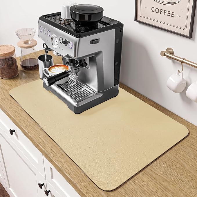 PoYang 24x16 Inch Coffee Mat, Large Dish Drying Mat, Creamy Beige | Quickly by PoYang