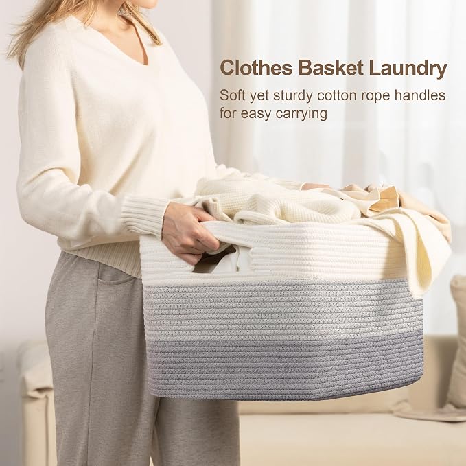 45L Small Woven Laundry Basket Hamper - Image 3