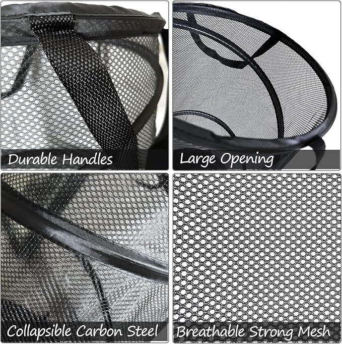 BATTOO 2 Pack Black Large Collapsible Laundry Basket Foldable Mesh Pop Up Hamper - Image 4