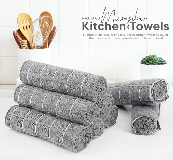 Utopia Towels Microfiber Kitchen Towels 8 Pack 18x26 Inch Grey - Image 6