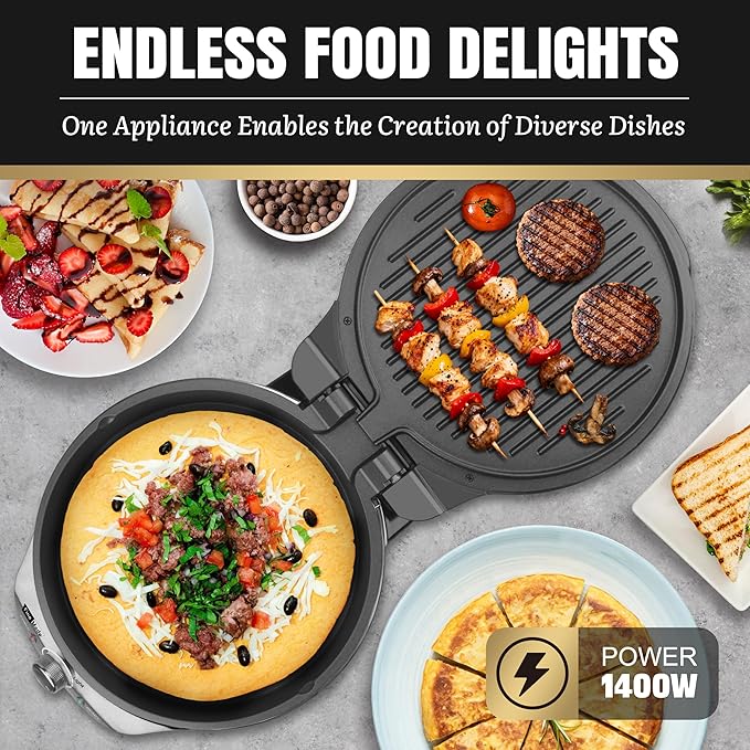 Electric Griddle Nonstick, Multi-Funtional Quesadilla Maker 10 Inch, Electric Grill Indoor, Pancake Griddle & Pan, Smokeless Indoor Grill, Non-stick Surface, Silver
