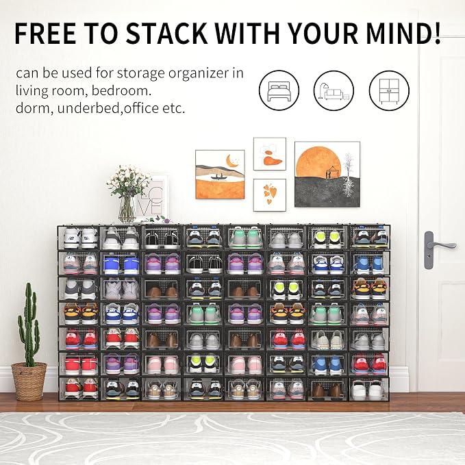 12 Pack Shoe Storage Bins, Space Saving Foldable Shoe Rack, Shoe Box Sneaker - Image 6