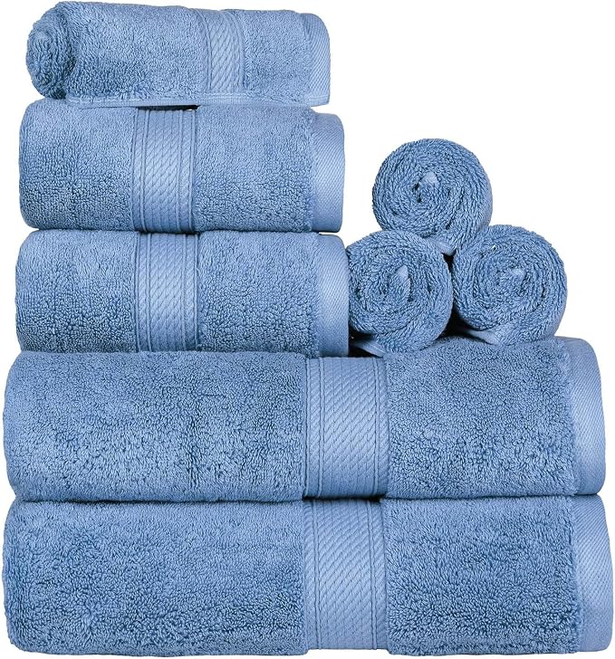 SUPERIOR Egyptian Cotton Ultra Plush & Absorbent, 8 Piece Set, Denim Blue | - Image 4