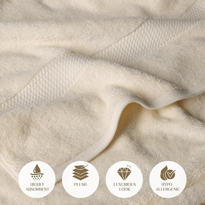 SUPERIOR Egyptian Cotton Plush & Absorbent, Bath Towel Set of 2, Cream | Quick - Image 7