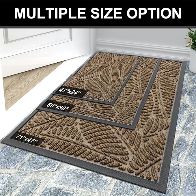 Colorxy Waterproof Doormat, Sturdy Natural Rubber Front Indoor Mat, Non Slip Low Profile Indoor Outdoor Door Mats, Stain and Fade Resistant Floor Mat, Easy Clean Patio Entrance Mat, 71''x47'', Brown
