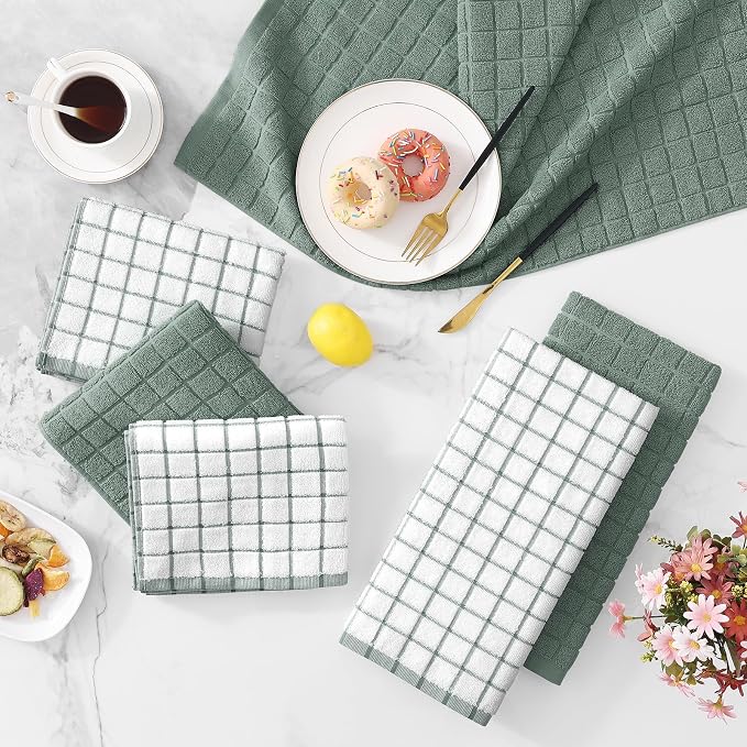 Homaxy Large Premium Cotton Kitchen Towels 16"x 28", 8 Pack, Sage Green - Image 9