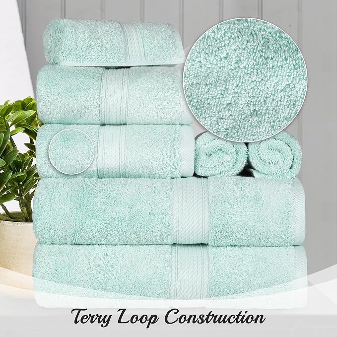 SUPERIOR Egyptian Cotton Plush & Absorbent, Hand Towel Set of 4, Sea Foam | - Image 3