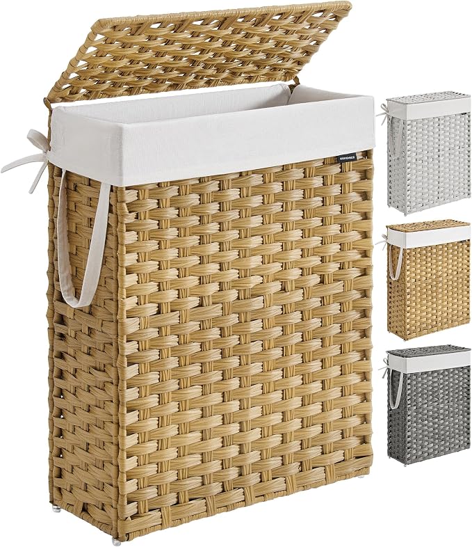 SONGMICS Laundry Hamper with Lid, 14.5 Gal Synthetic Rattan by Unknown