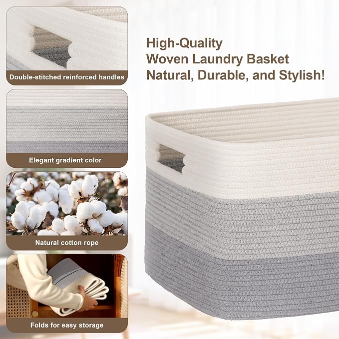 45L Small Woven Laundry Basket Hamper - Image 5