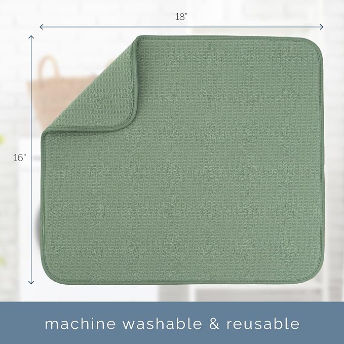 S&T INC. Dish Drying Mat, Sage Green | Absorbent Microfiber, Kitchen Counter Mat - Image 6