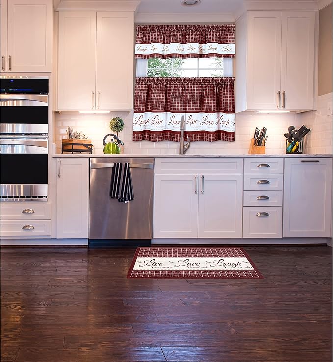Anti-Fatigue Floor Comfort Mat - 18 x 30 Inch (Live, Love, Laugh Burgundy) - Waterproof Non-Slip Rug - Easy to Clean Cushioned Mat for Kitchen, Bathroom, Standing Desk & Office - Achim Home Decor