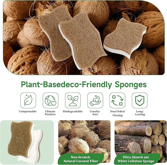 Silkyhose 12Pack Wave-Edge Cellulose Coconut Sponges, Non-Scratch Cleaning | - Image 3