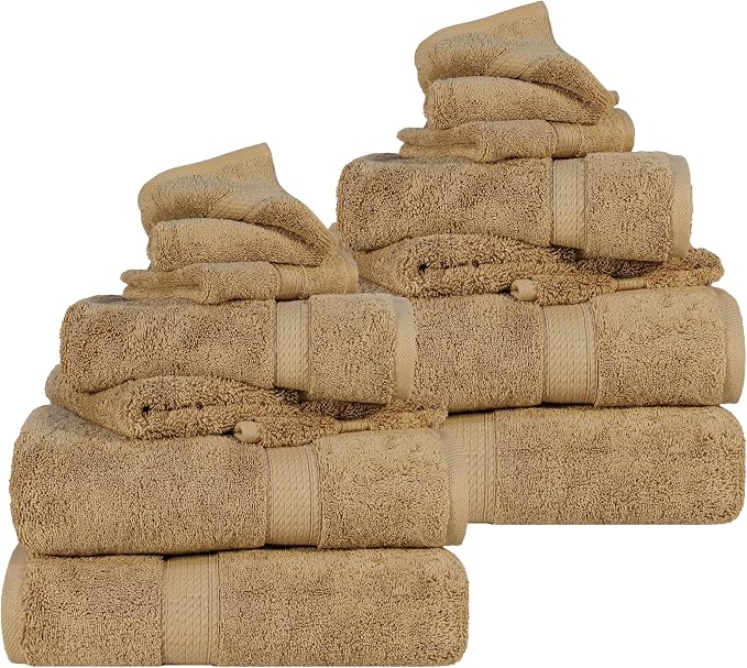 SUPERIOR Egyptian Cotton Ultra Plush & Absorbent, 12 Piece Set, Toast | by SUPERIOR