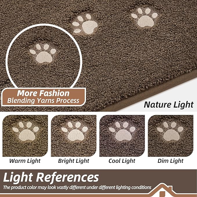 BEQHAUSE Dog Door Mat for Muddy Paws 32"x48" Dirt Trapper Absorbent Doormat Non Slip Entryway Rugs Washable Stain Resistant Welcome Floor Mat Soft Low-Profile for Front Back Door, Brown