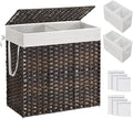 SONGMICS Laundry Hamper with Lid, 130L Double Wicker Basket, 6 Mesh Bags by Unknown