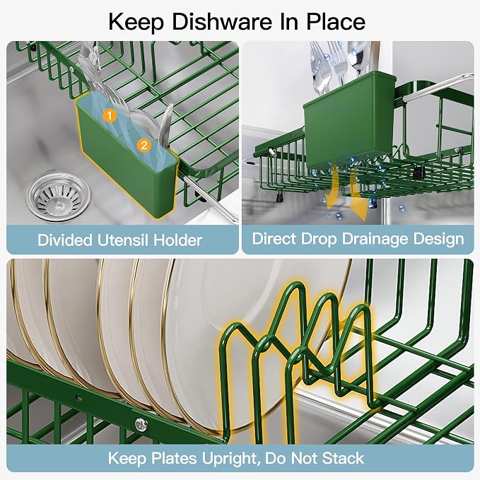 JASIWAY Green Dish Drying Rack Over the Sink - Image 9