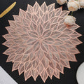 Placemats Set of 6, Round Hollow Out Flowers Place Mats for Dining Table Pressed Vinyl Blooming Leaf Table Mats for Holiday Party Wedding Accent Centerpiece Dinner Table Decoration (Rose Gold)