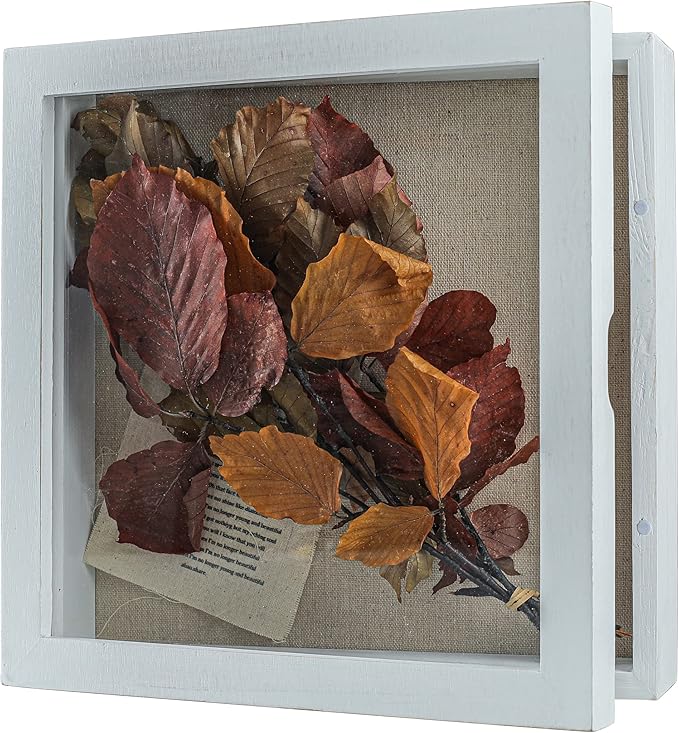 Freezing point Shadow Box Frame 10x10 Shadow Boxes Display Case with Linen Back Memorabilia Awards Medals Bouquet Photos Picture Badge Wedding Memory Box for Keepsakes White Small Pin Board White