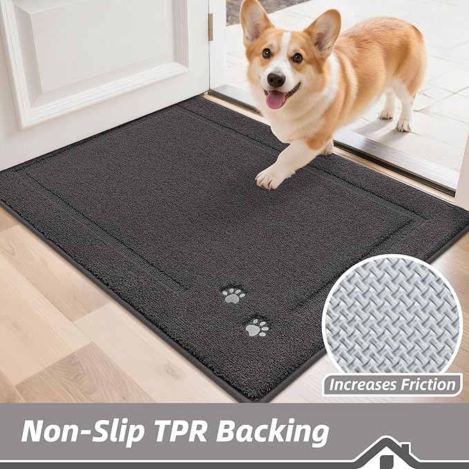 BEQHAUSE Dog Door Mat for Muddy Paws 36"x60" Dirt Trapper Absorbent Doormat Non Slip Entryway Rugs Washable Stain Resistant Welcome Floor Mat Soft Low-Profile for Front Back Door, Dark Grey